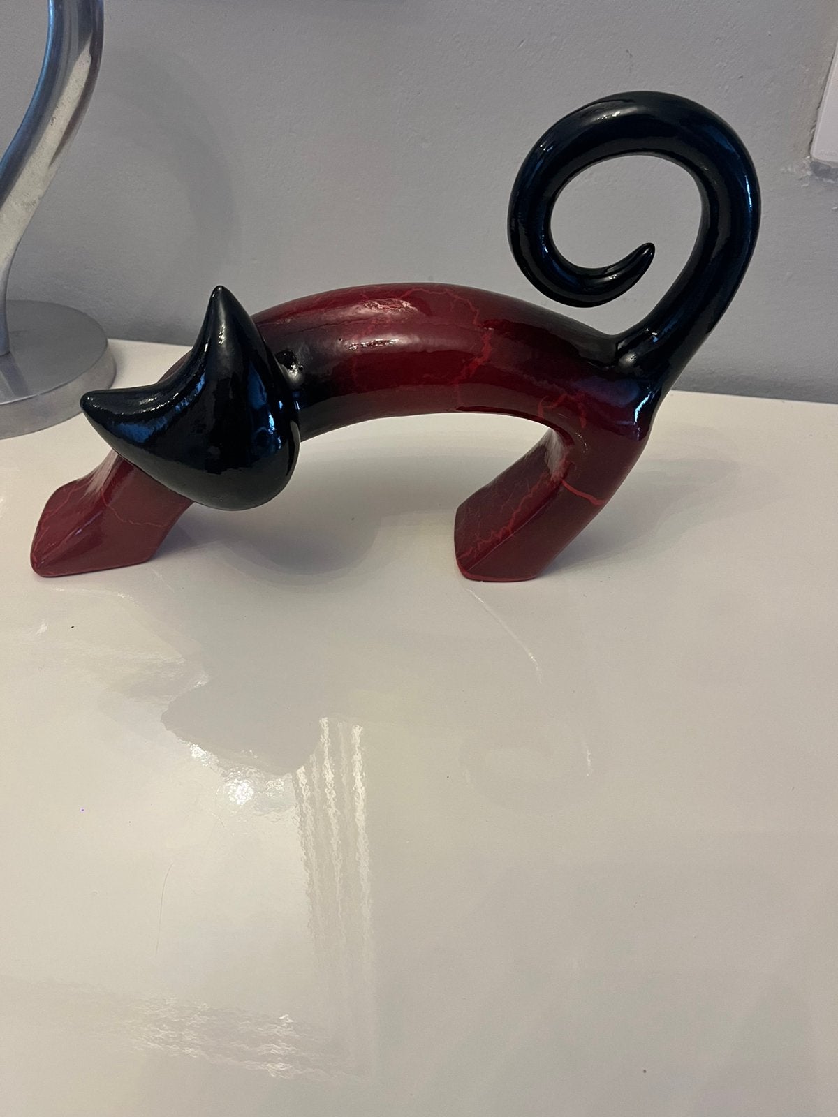 Sculpture Chat Moderne en Céramique Mario Klara –, Enlèvement ou Envoi, Sculpture, Rouge, Bois