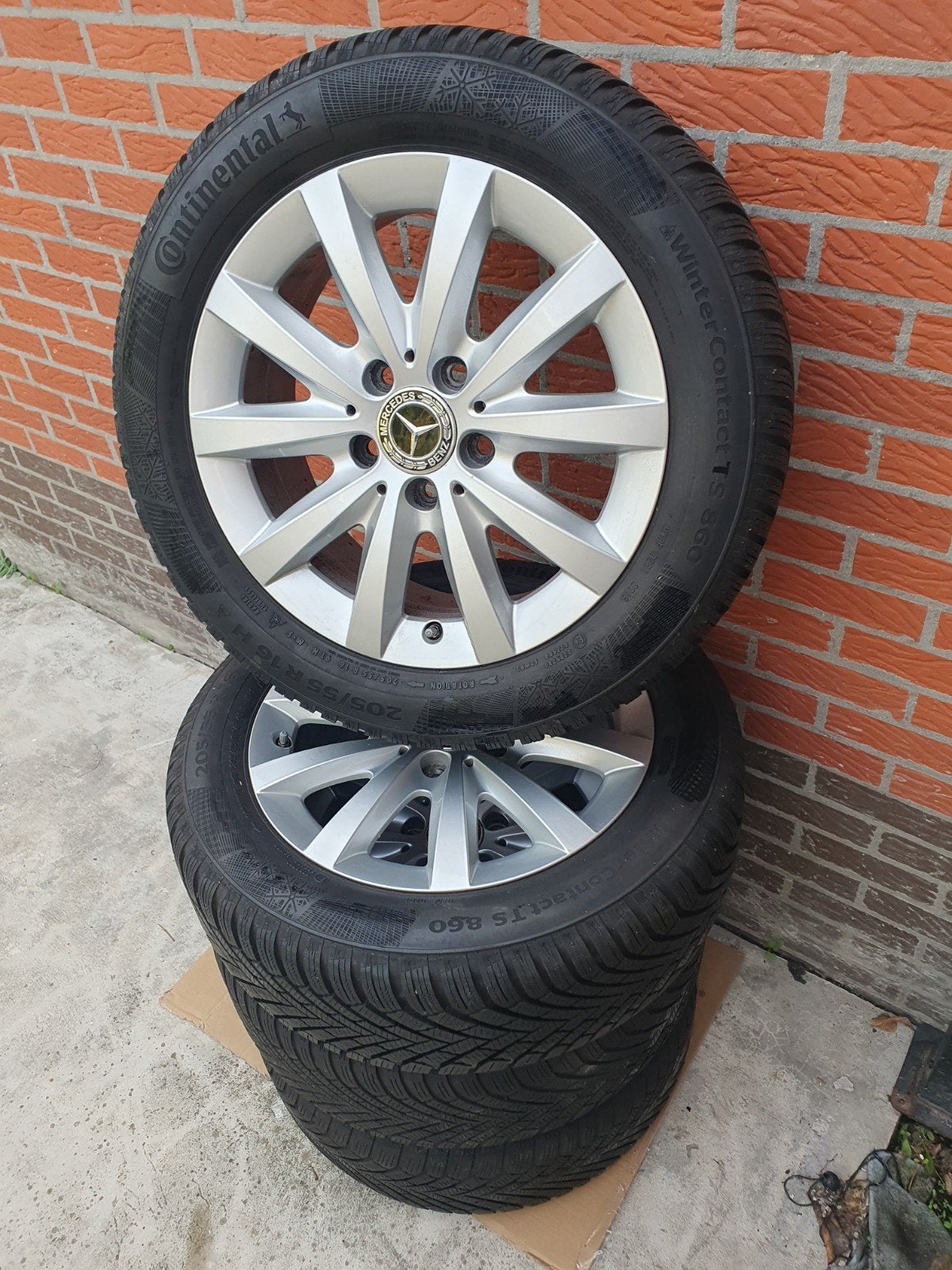 Mercedes velgen en banden steek 5x112 ET49, Ophalen, 16 inch, Band(en), 205 mm