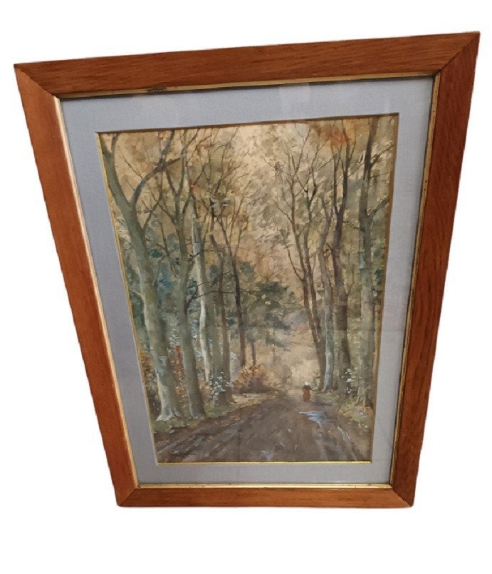 Jan Van Rhijnen (1859-1927)., Antiek en Kunst, Kunst | Schilderijen | Klassiek, Ophalen, Aquarel, Papier, Landschap