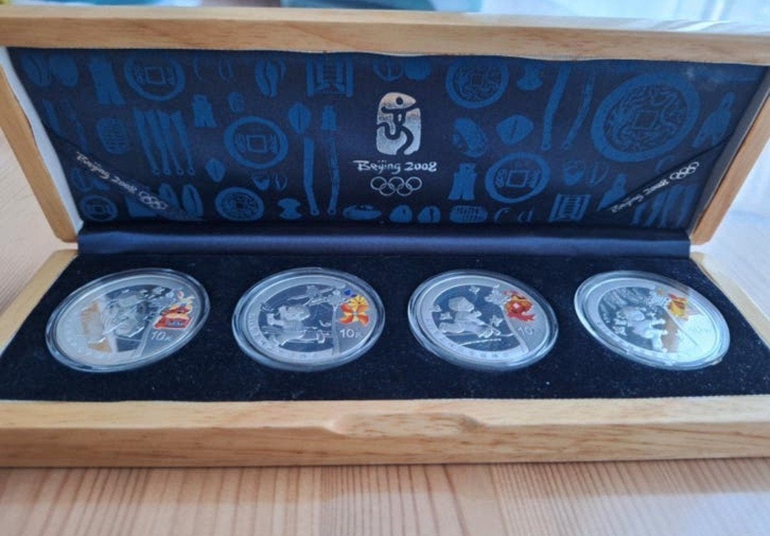 China 10 Yuan Zilver 2008 – Olympische Spelen Beij, Postzegels en Munten, Edelmetalen en Baren, Koper, Ophalen of Verzenden