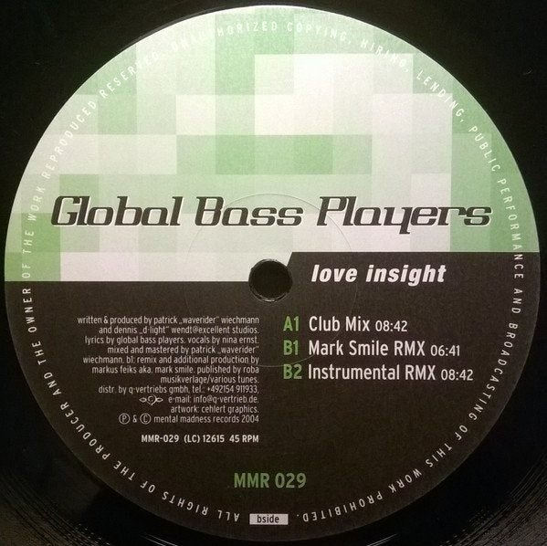 Global Bass Players - Love Insight, Ophalen of Verzenden, Gebruikt, 12 inch, Trance