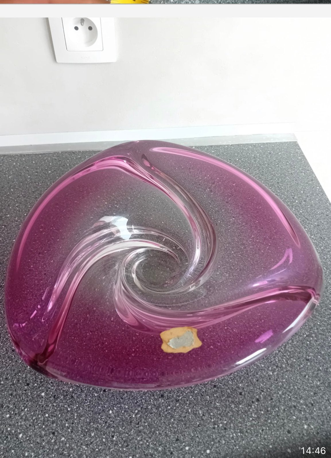 Vintage design glazen schaal – roze – ca. 33 cm, Ophalen, Zo goed als nieuw, Glas, Schaal