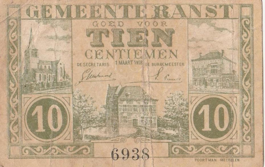 Gemeente Ranst 10 cents 1918, Ophalen, Los biljet