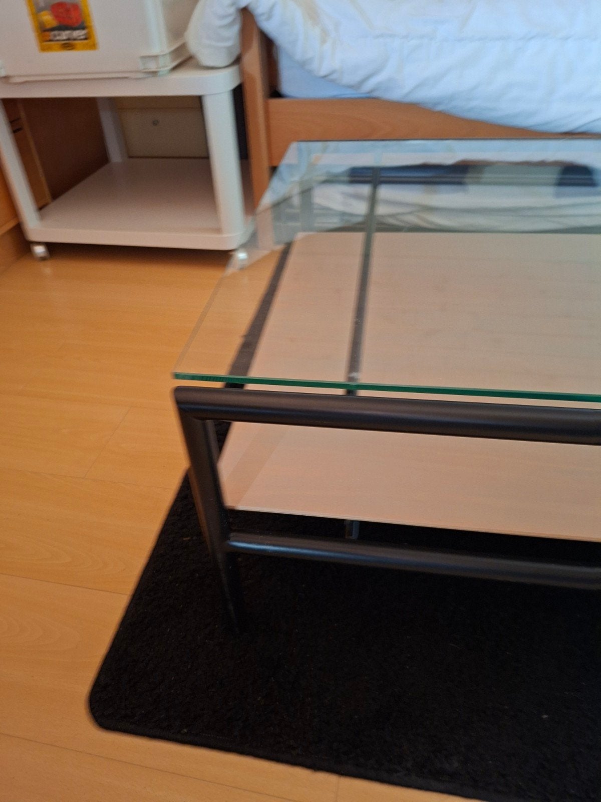 salontafel met glazen bovenblad en houten tussenblad, Ophalen, 100 tot 150 cm, Nieuw, 50 tot 100 cm