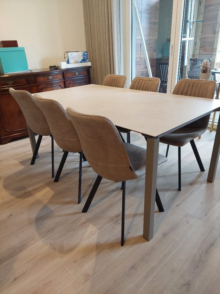 GERESERVEERD Tafel en 6 stoelen, Huis en Inrichting, Ophalen, Zo goed als nieuw, Vijf personen of meer, Rechthoekig