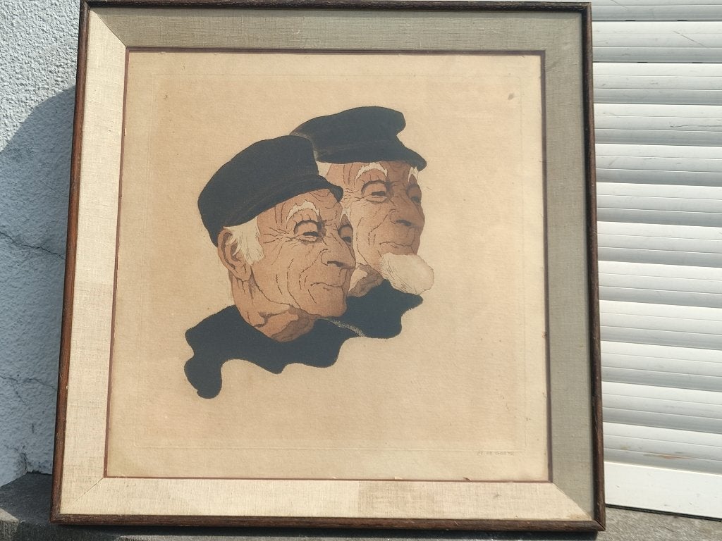 gravure personnage signe michel goeye, Antiek en Kunst, Ophalen, Gravure