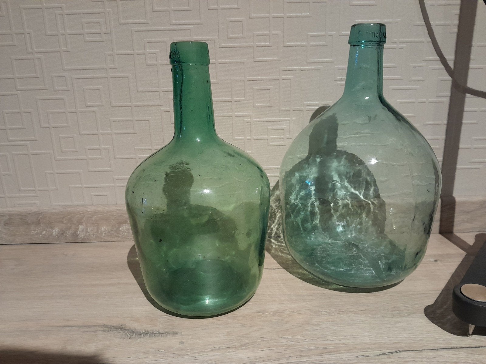 Groene Viresa flessen, Ophalen, Inclusief decoratie, Groen, Glas
