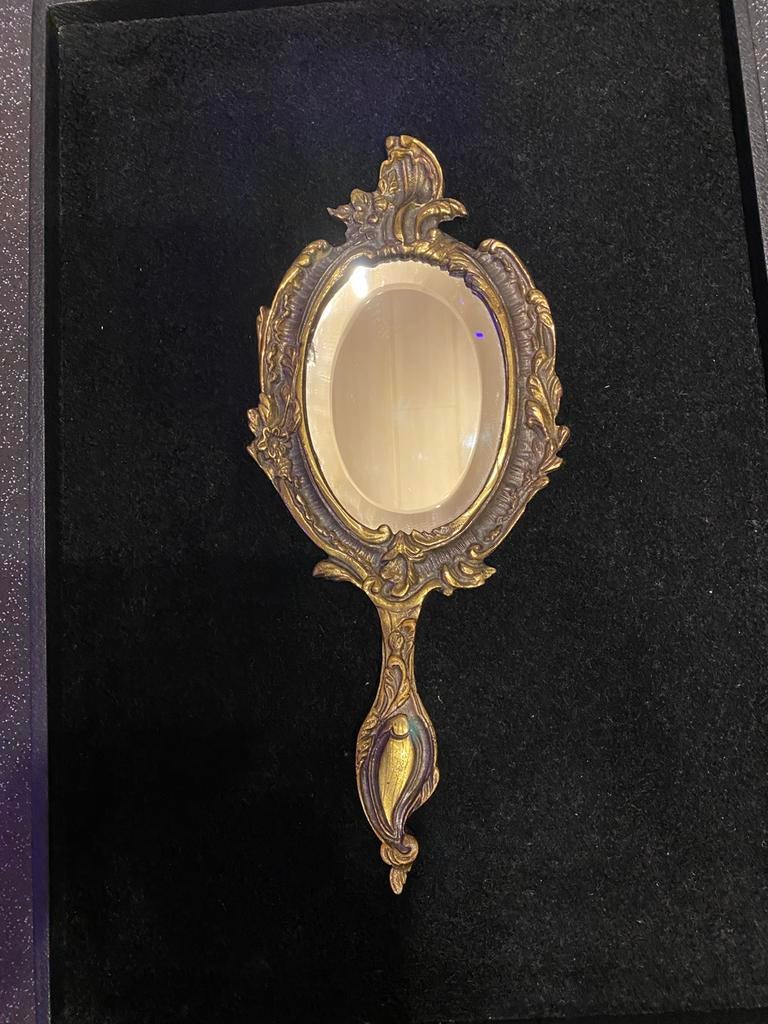 Ancien miroir en bronze H 27,5 L 11, Enlèvement ou Envoi, Bronze