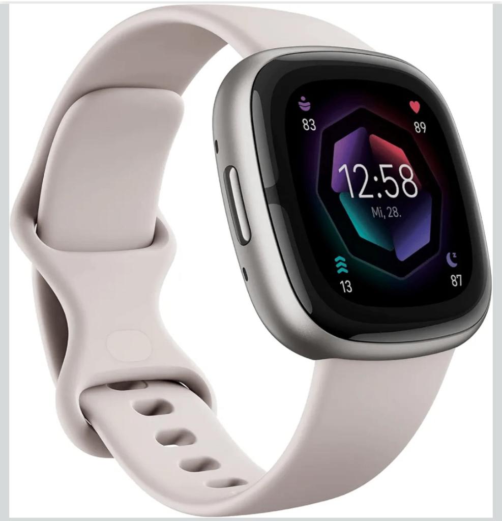 Fitbit Sense2 Moon wit/aluminium horloge, Handtassen en Accessoires, Smartwatches, Verzenden, Conditie, Wit, Nieuw