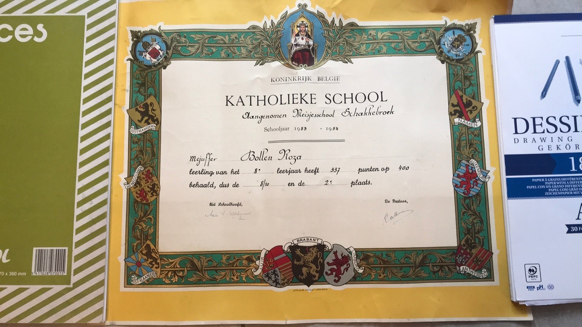 Oud diploma 1954, Antiek en Kunst, Antiek | Schoolplaten, Ophalen