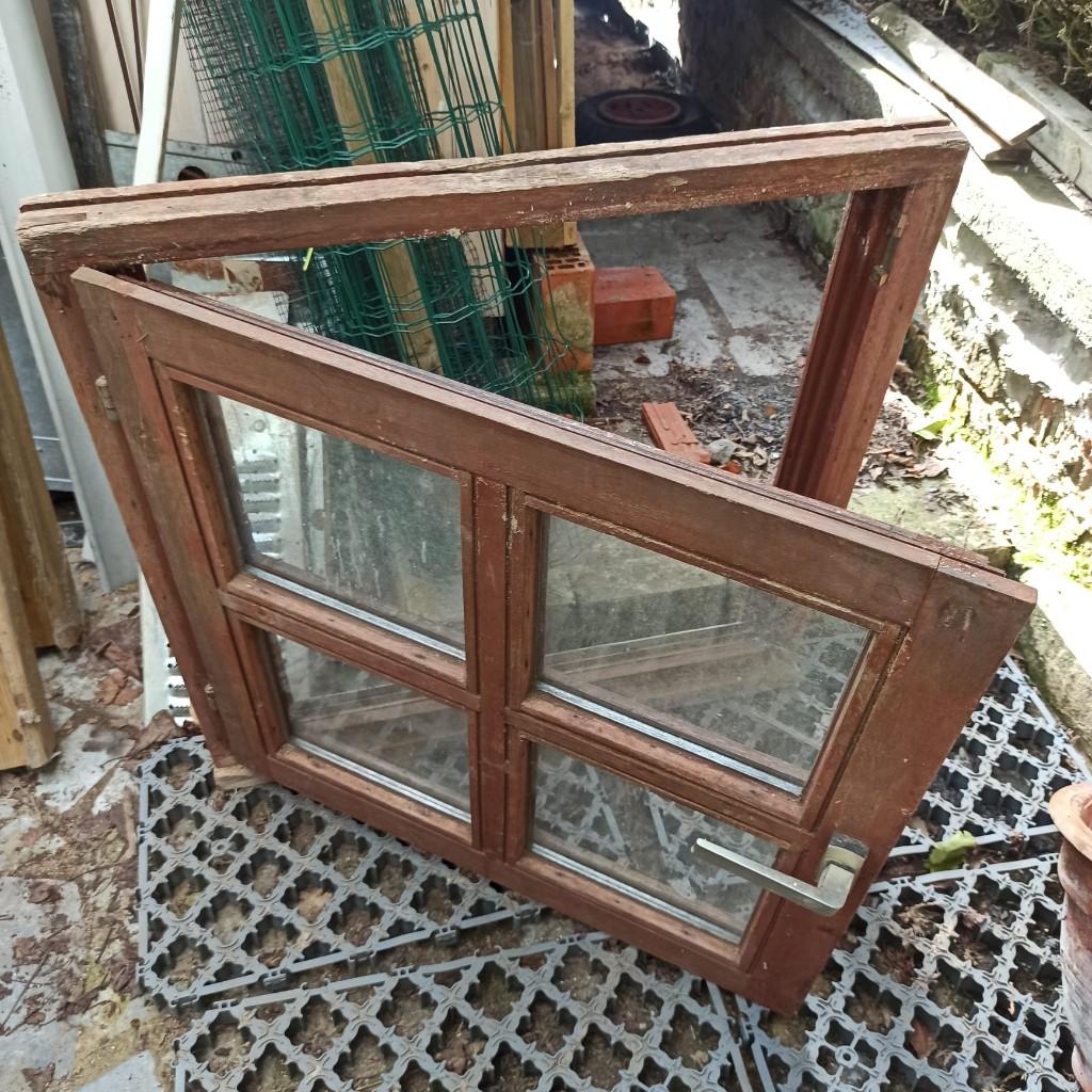 Meranti raam met dubbele beglazing, Ophalen, Gevelraam of Ruit, Gebruikt, 80 tot 120 cm