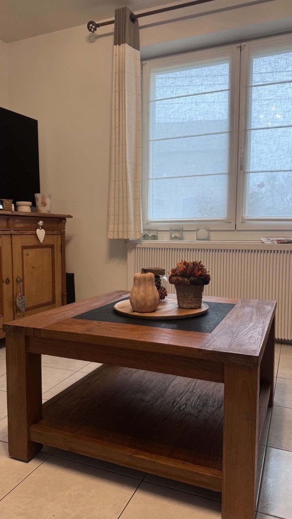 Magnifique Table basse en teck et pierre250€ valeur 500€, Ophalen, Zo goed als nieuw, Vierkant, Teakhout