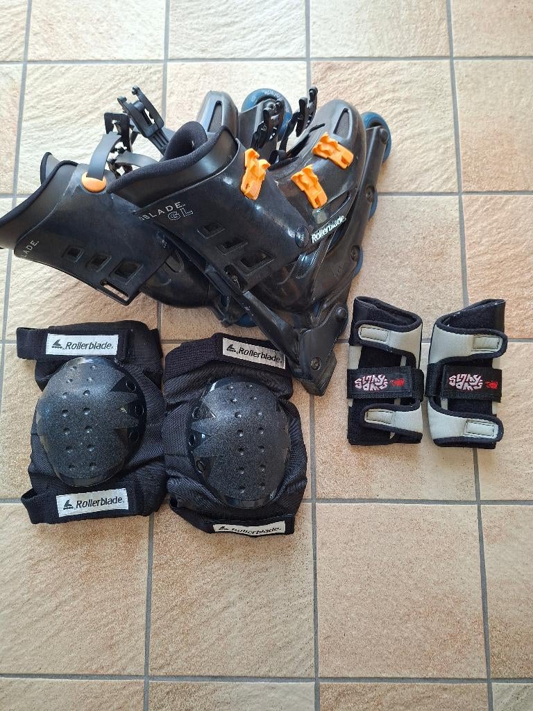 Rollerblades maat 38 met beschermers knie en pols, Gebruikt, Inline skates 4 wielen, Dames, Ophalen