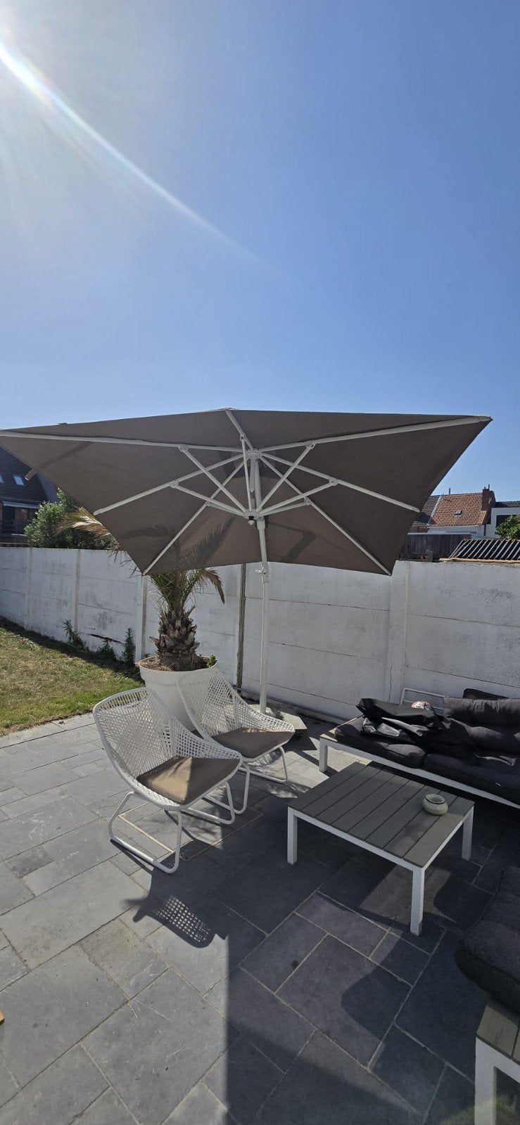 parasol + voet, Ophalen