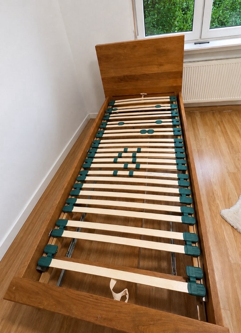 2 lits Ethnicraft - chêne massif - avec sommiers à lattes, Maison & Meubles, 90 cm, Massief eiken hout, 210 cm, Une personne
