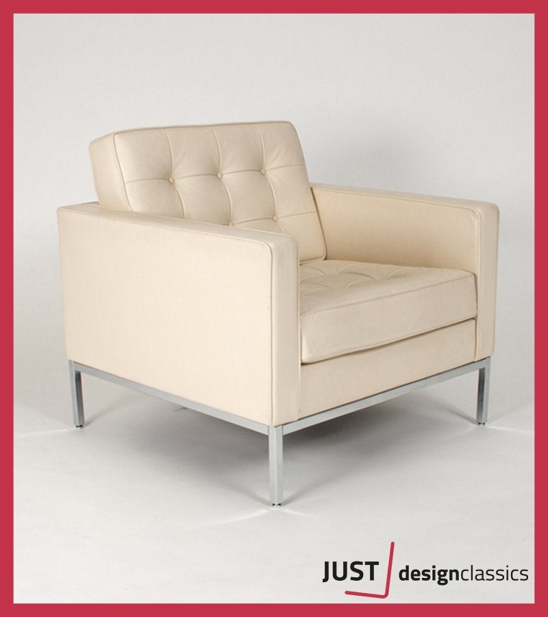 Florence Knoll Lounge Chair Ivory Leder (3 beschikbaar), Huis en Inrichting, Fauteuils, Ophalen, Zo goed als nieuw