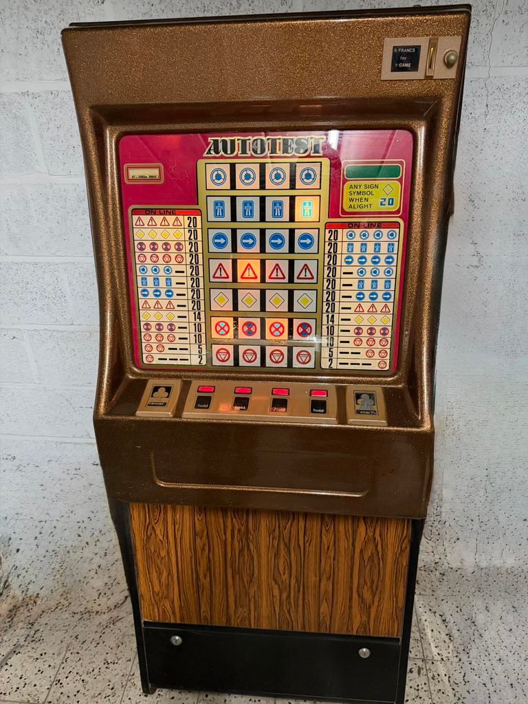 Vintage AUTOTEST gokkast werkend ACE jaren 70, Verzamelen, Overige munten, Ophalen, Gebruikt