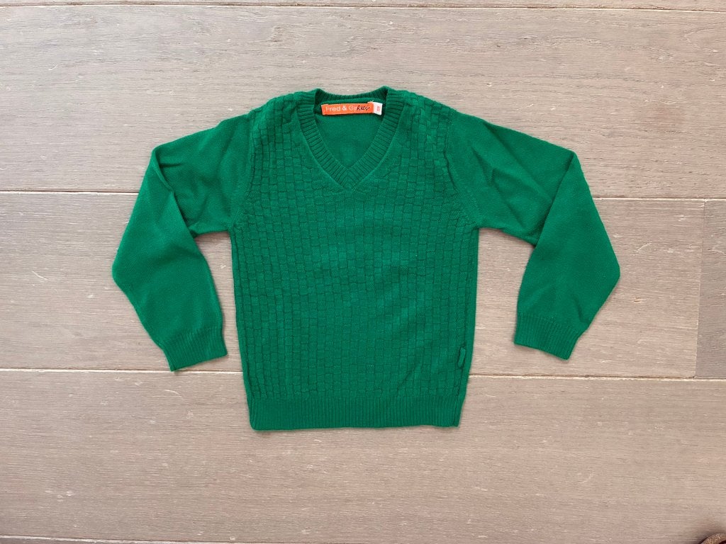 Groen truitje met V-hals van Fred&Ginger (Maat 86), Truitje of Vestje, Ophalen of Verzenden, Zo goed als nieuw, Fred&Ginger