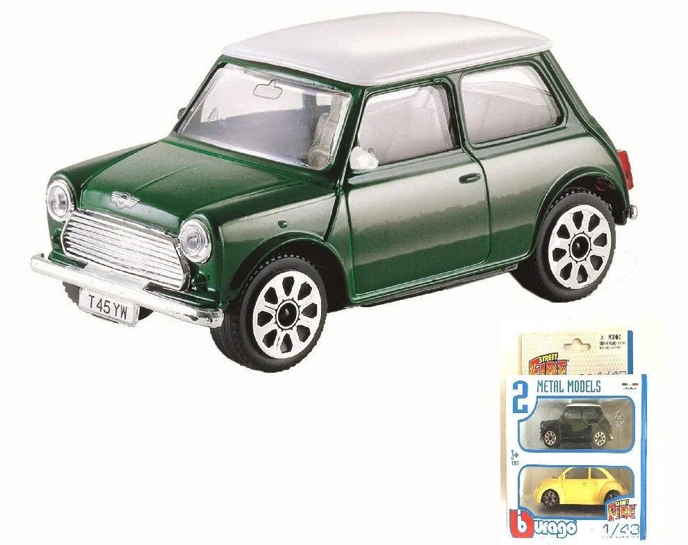 Mini Cooper – VW Beetle Bburago street fire set., Ophalen of Verzenden, Zo goed als nieuw, Auto, Overige merken