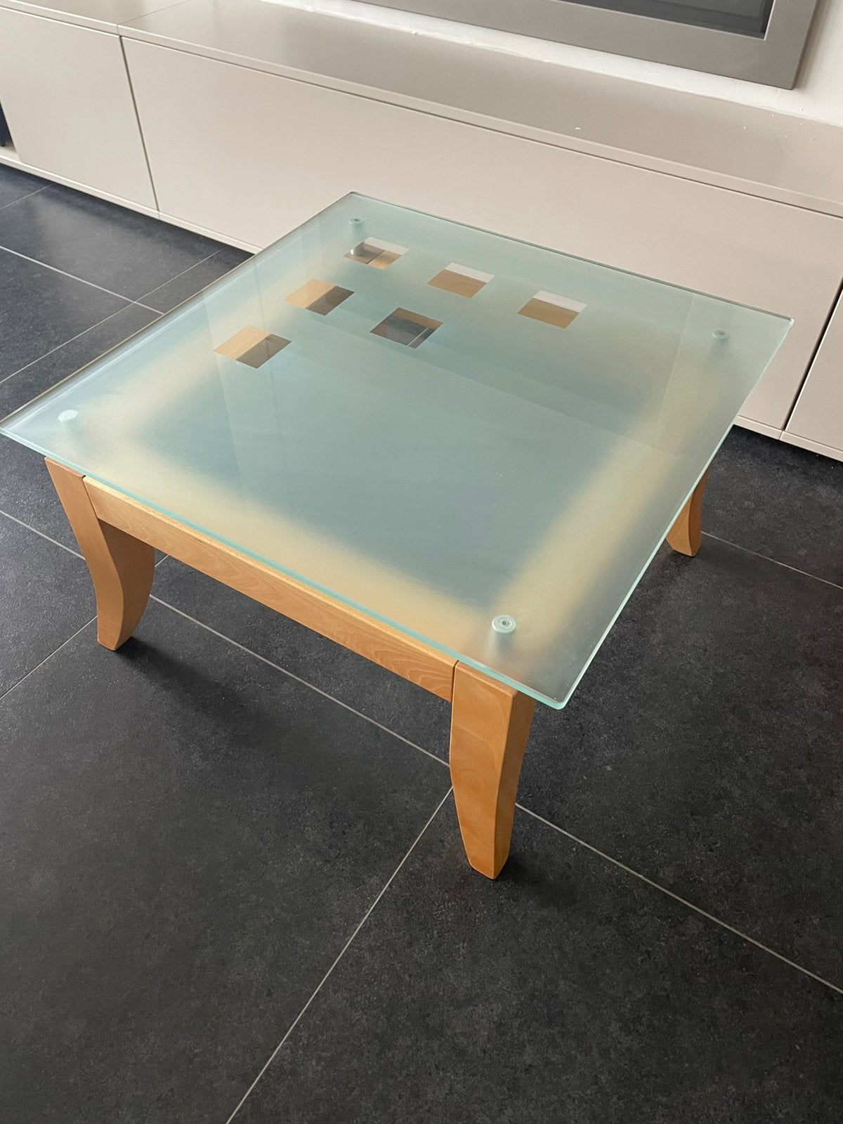 Glazen salontafel, Ophalen, Gebruikt, 50 tot 100 cm, Vierkant