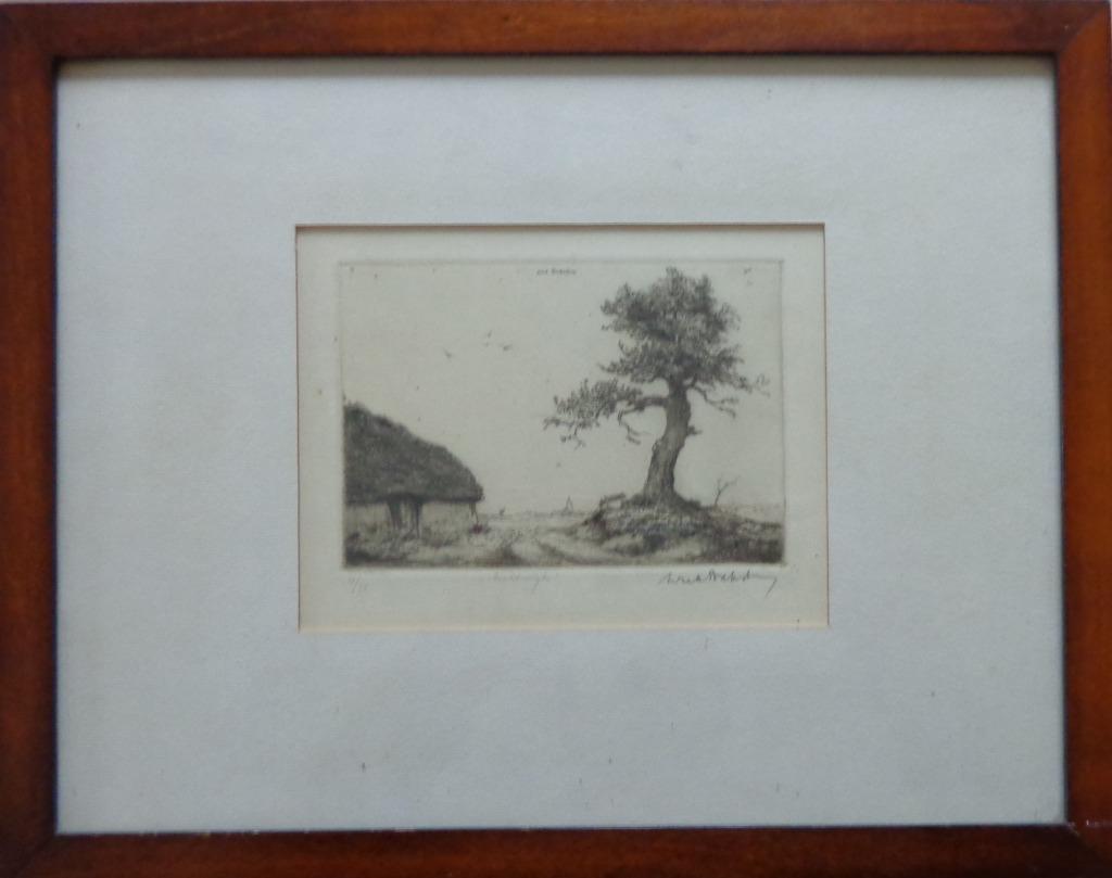 DIRK BAKSTEEN / VELDWIJK / ZW-W ETS / 31x39cm / KADER / SIG, Eau-forte, Enlèvement ou Envoi, Paysage, Signé