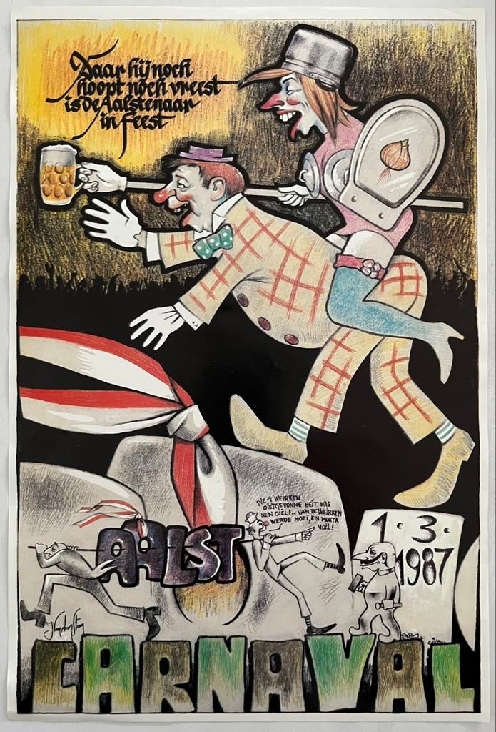 Aalst Oilsjt Carnaval kleine affiche 1987, Verzamelen, Ophalen, Gebruikt