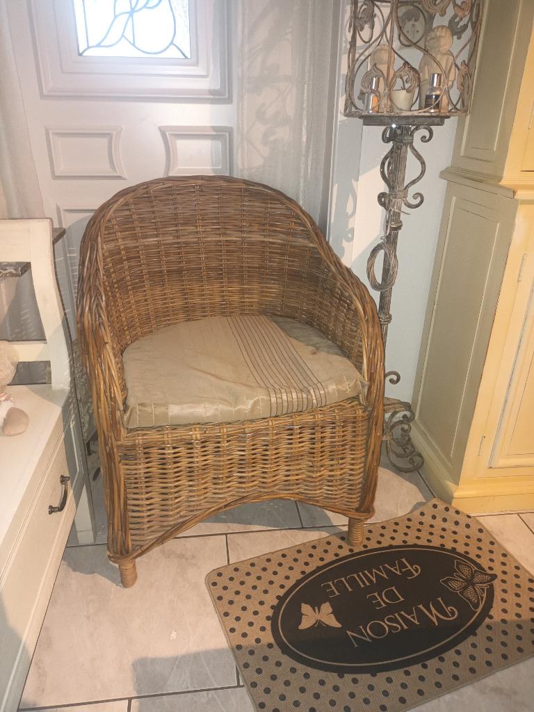 fauteuil osier rotin magnifique, Maison & Meubles, Moins de 75 cm, Comme neuf, Contemporain, 50 à 75 cm