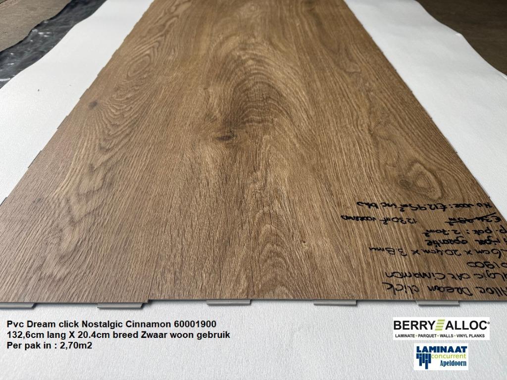Pvc Dream Click Nostalgic Cinnamon oak €12,95p/m2 inc.btw, Nieuw, Ophalen of Verzenden, Pvc dream click natuur eiken, Laminaat