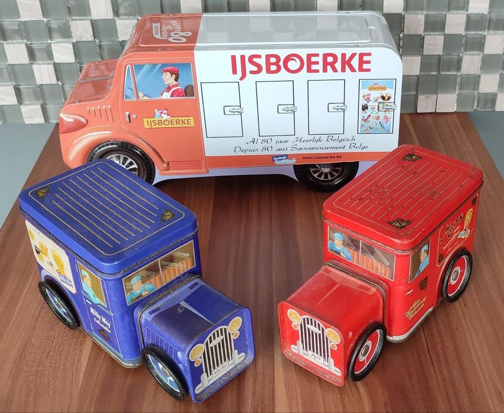 3 Vintage  blikken vrachtwagen dozen, Ophalen of Verzenden, Gebruikt, Overige, Overige merken