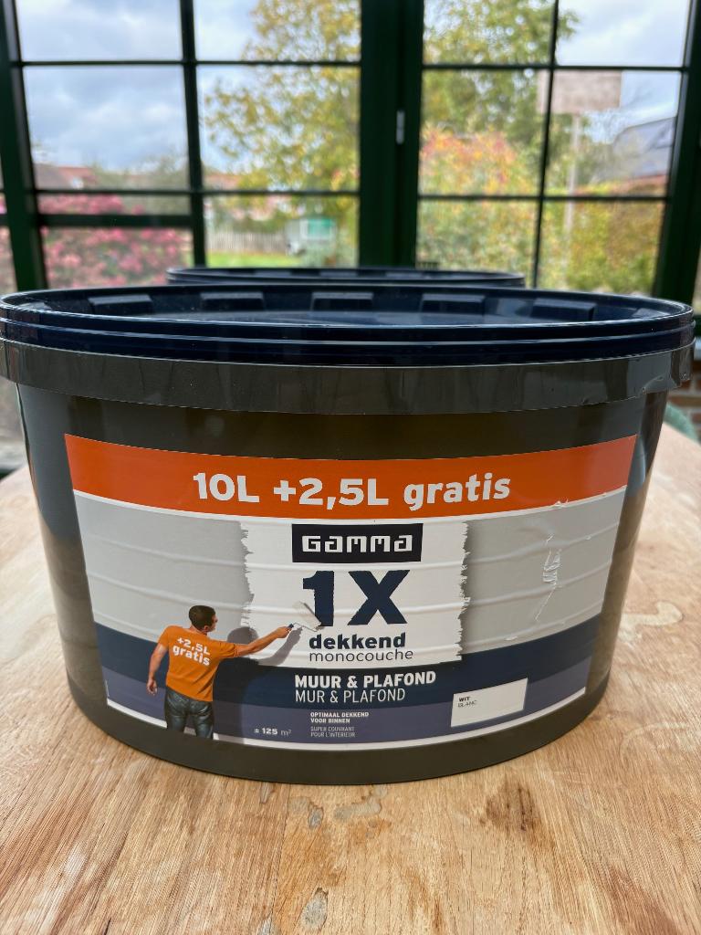 Verf (dekkend) Gamma - 5 x 12,5 L - Prijs per emmer 35€, Ophalen, Wit, Nieuw, Verf