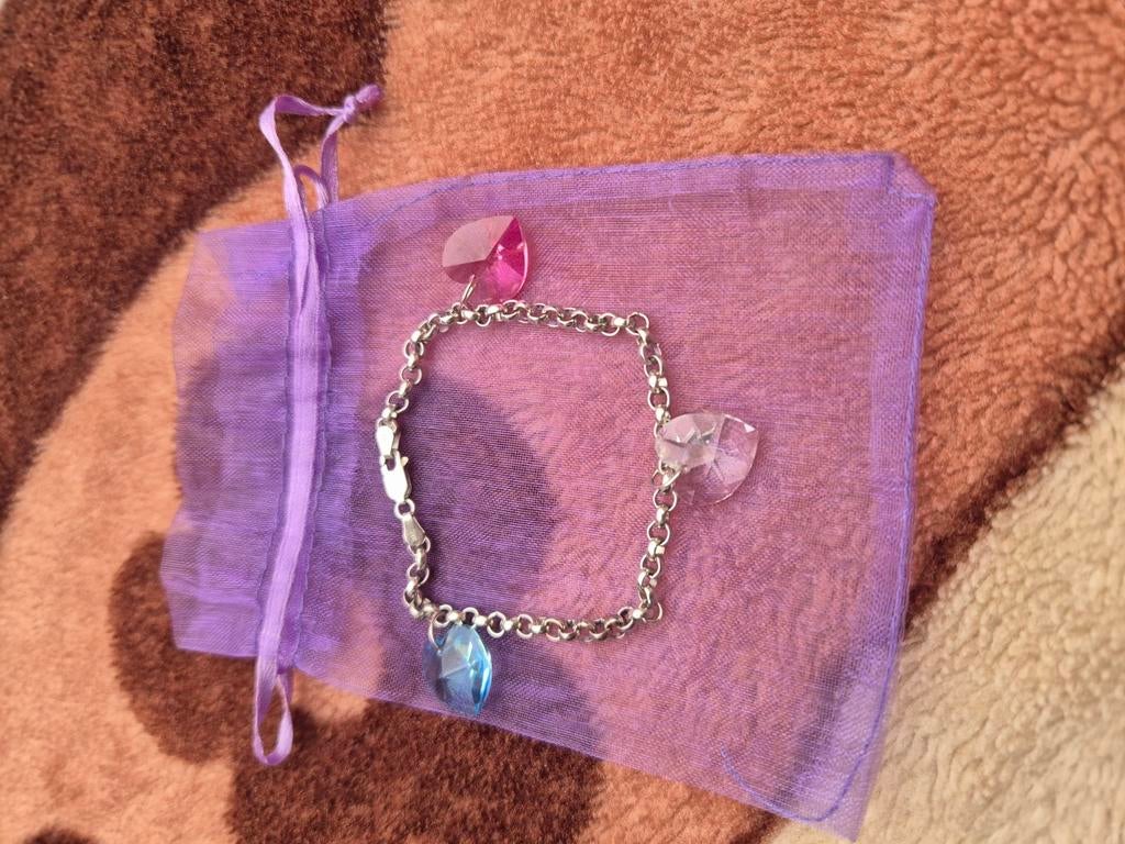 Massieve zilveren armband met Swarovski hartjes, Ophalen of Verzenden, Zo goed als nieuw