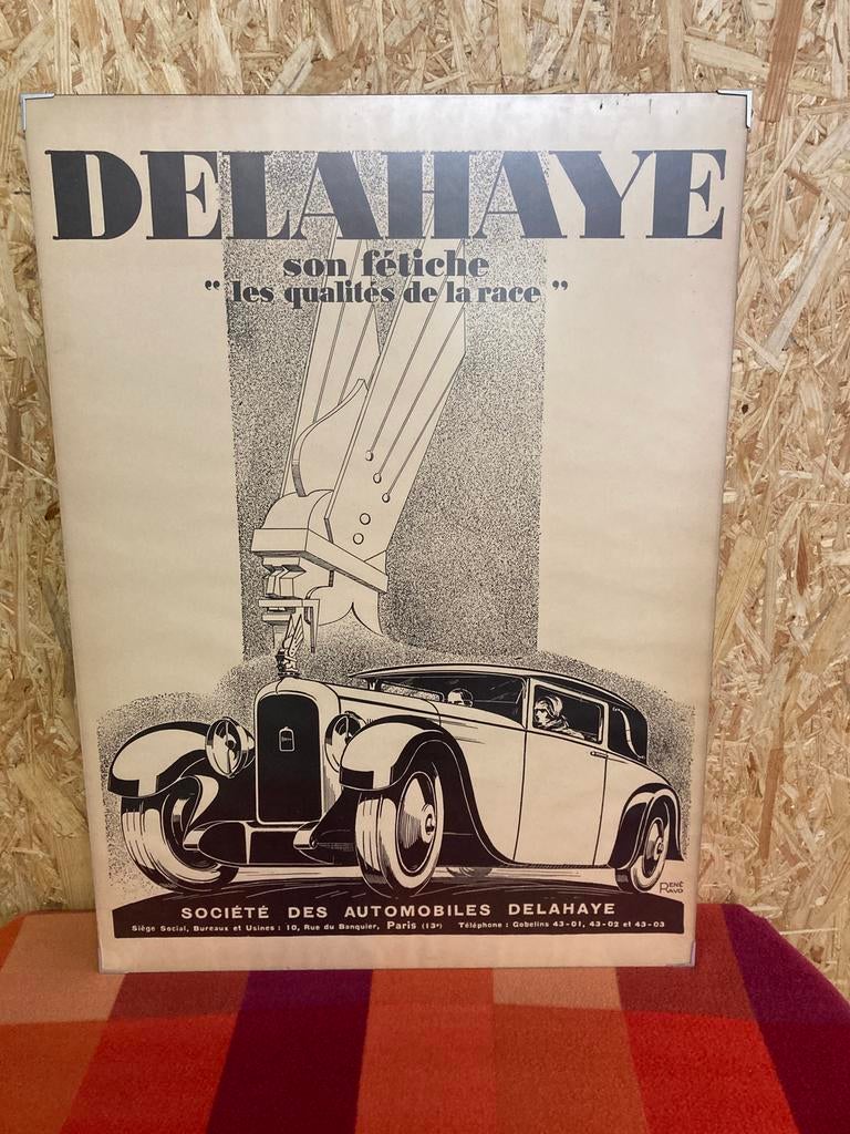 Affiche publicitaire ancienne Delahaye, Collections, Posters & Affiches, Comme neuf, Enlèvement