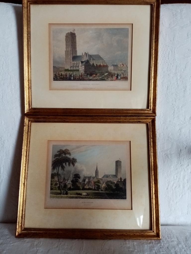 Paar oude Engelse gravures door J.Shury 1835 Mechelen, Antiek en Kunst, Kunst | Etsen en Gravures, Ophalen of Verzenden