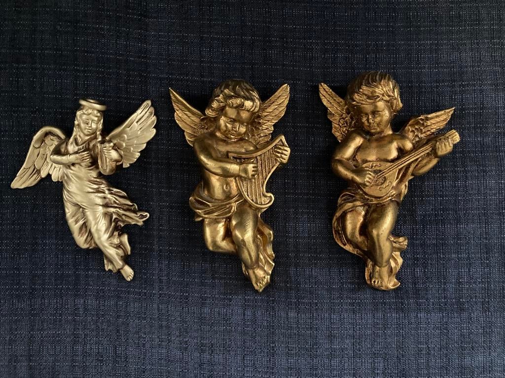Set van 3 prachtige engelen met gouden vergulding, Antiek en Kunst, Kunst | Beelden en Houtsnijwerken, Ophalen of Verzenden