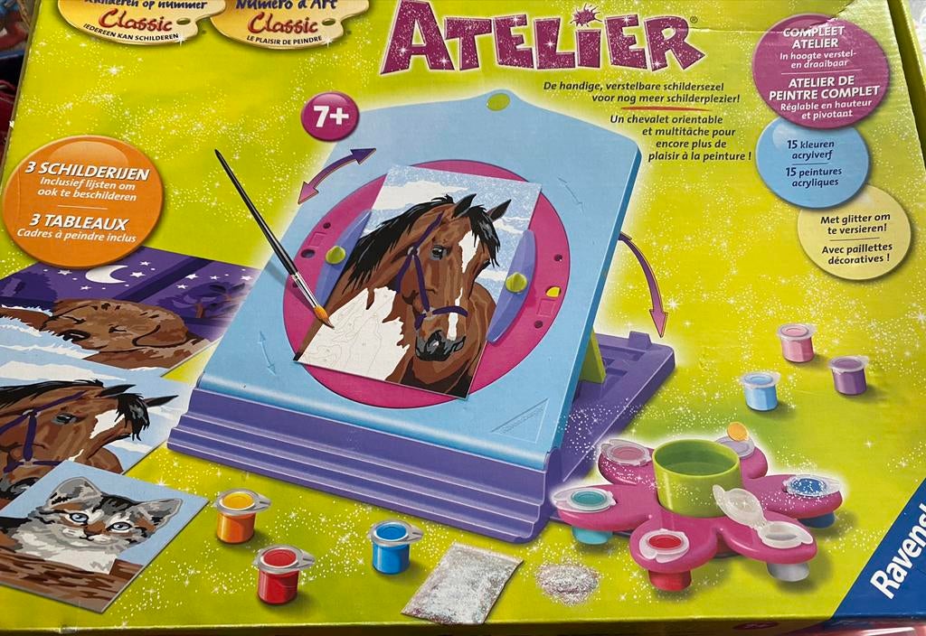 Enkel schildersezel tafelmodel, waterpotje, verfpallet en kl, Kinderen en Baby's, Ophalen of Verzenden, Gebruikt