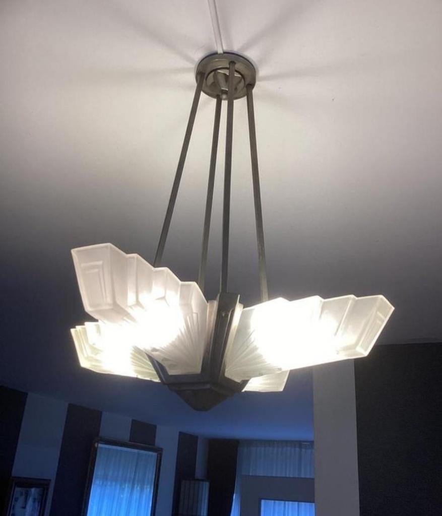 Art Deco Luster Chandelier Kroonluchter, Antiek en Kunst, Verzenden