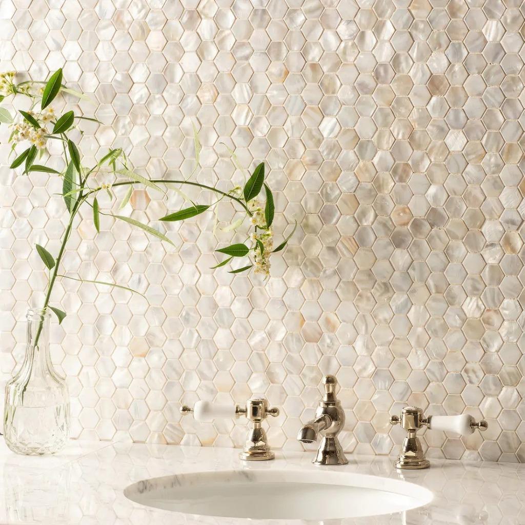 Mozaiëk Hexagon Oyster Shell Pearl 23mm, 20 à 40 cm, Enlèvement, Autres matériaux, 20 à 40 cm