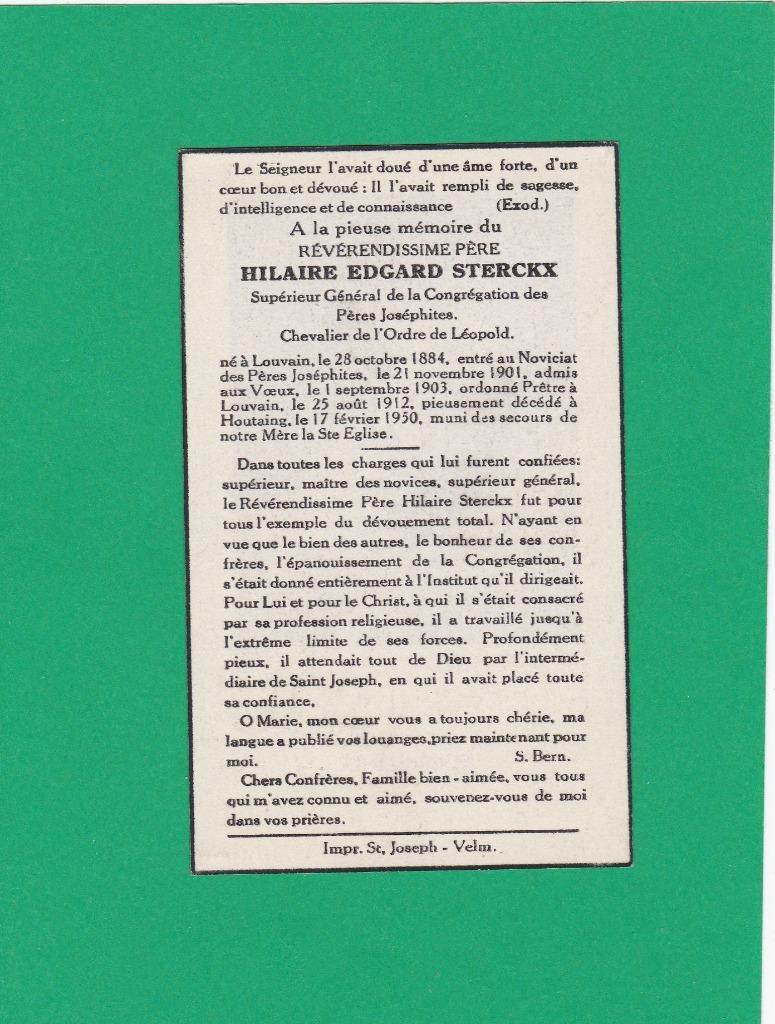 DP Priester Hilaire Sterckx, Verzenden, Bidprentje