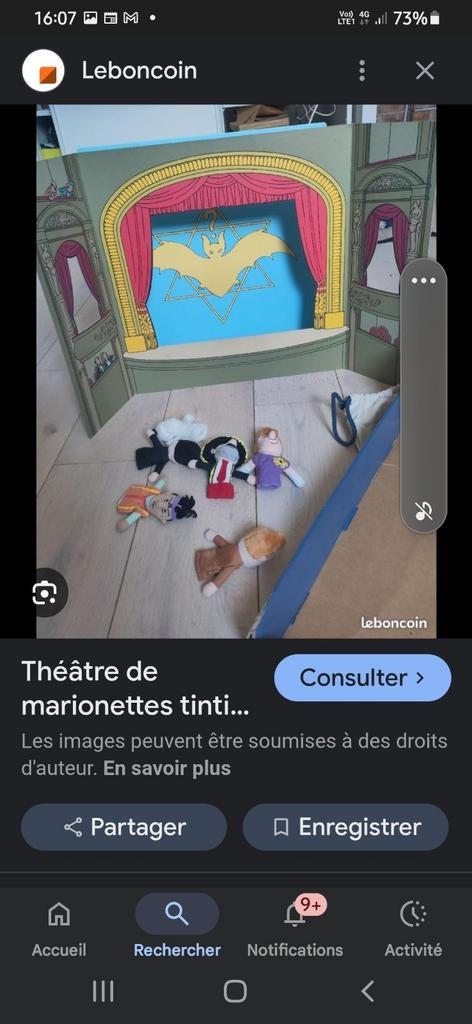 Theatre de marionnette à  doigt Tintin, Collections, Enlèvement ou Envoi, Tintin, Utilisé