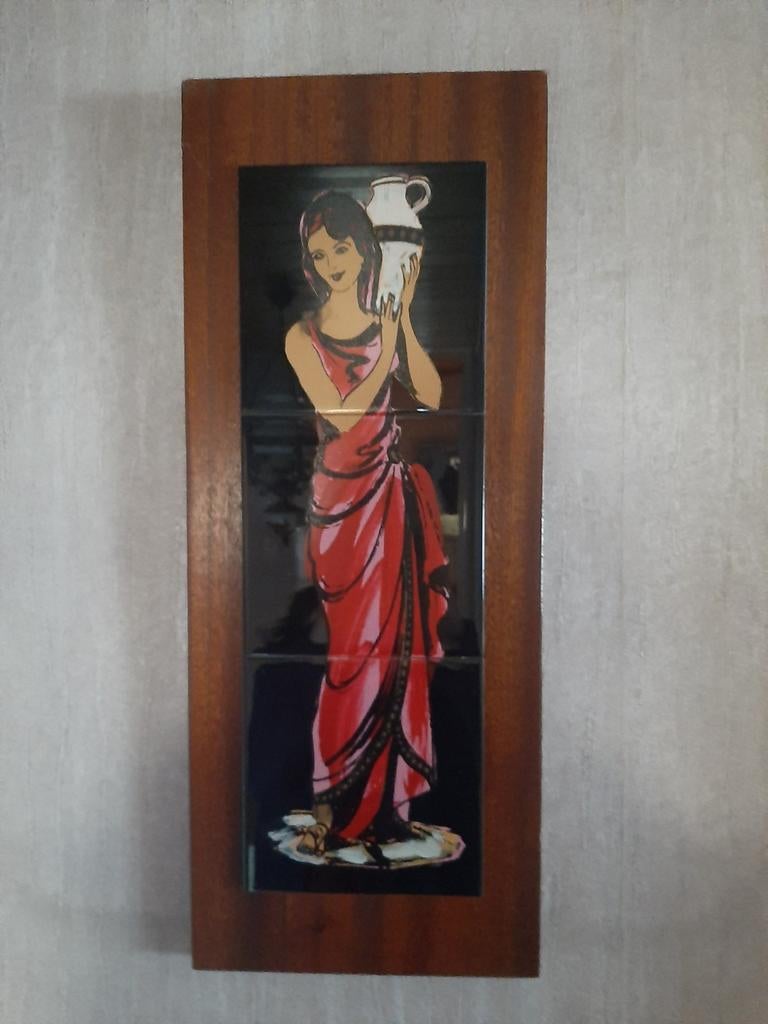 Mooie retro tegelwanddecoratie vrouw met kruik, Antiek en Kunst, Kunst | Overige Kunst, Ophalen of Verzenden