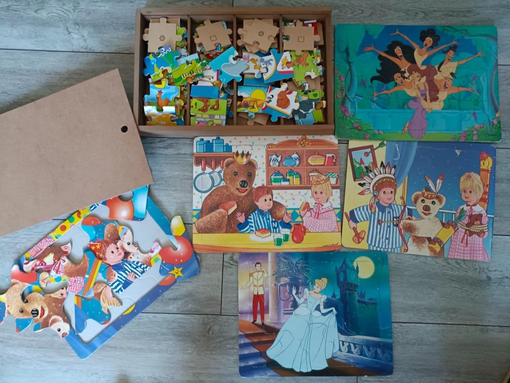 5 houten puzzelborden en puzzeldoos, Kinderen en Baby's, Ophalen, Gebruikt