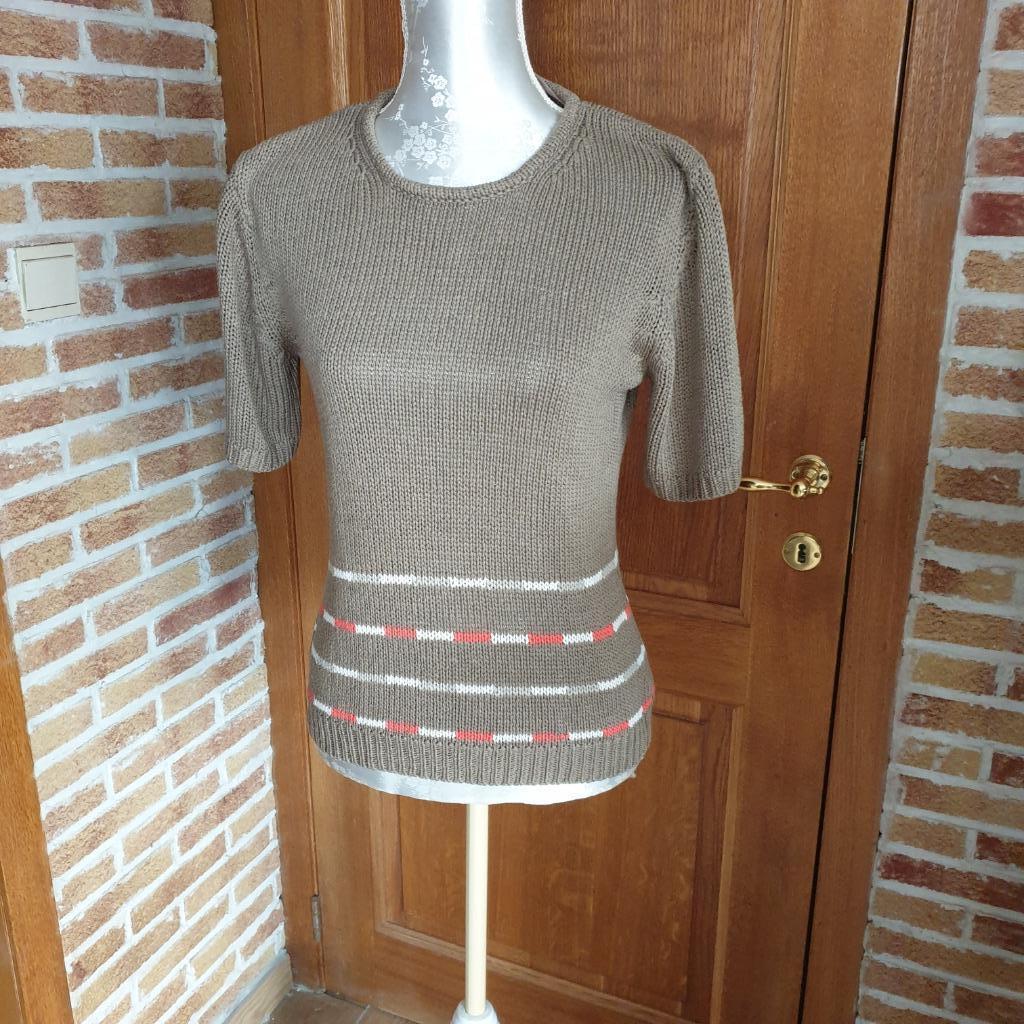 Pull taupe & ligne orange manches courtes, CANDA, Ophalen, Maat 36 (S), Oranje