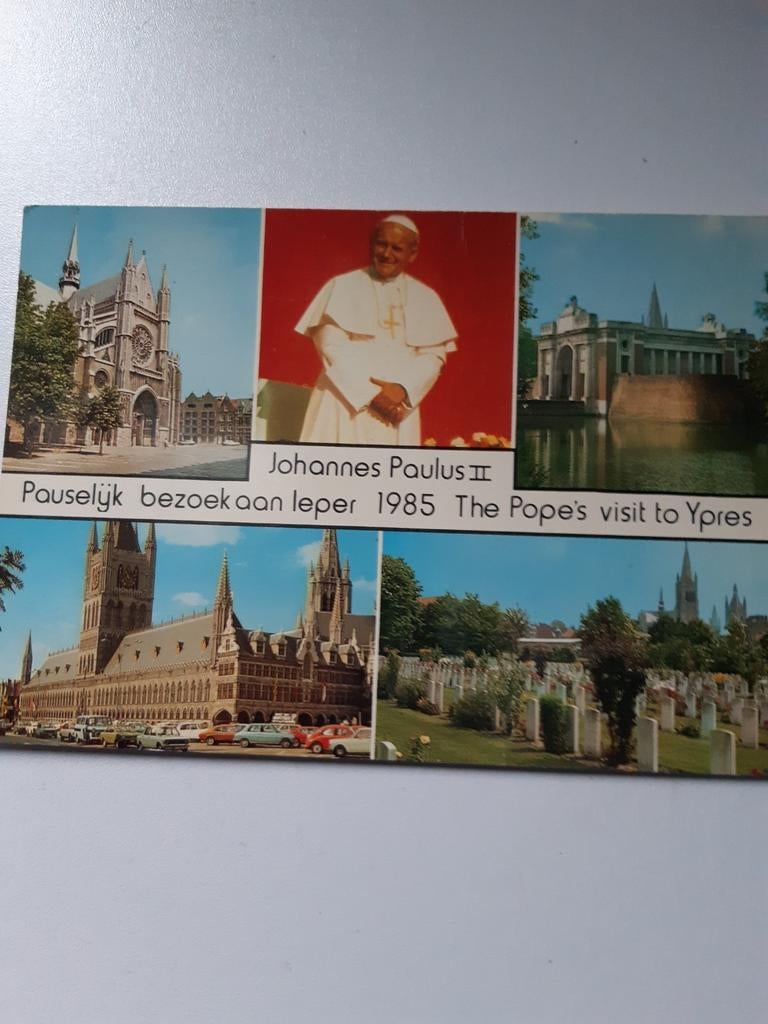 Postkaart Johannes Paulus II,bezoek aan Ieper (1985)., Verzamelen, Postkaarten | België, Ophalen of Verzenden, 1980 tot heden