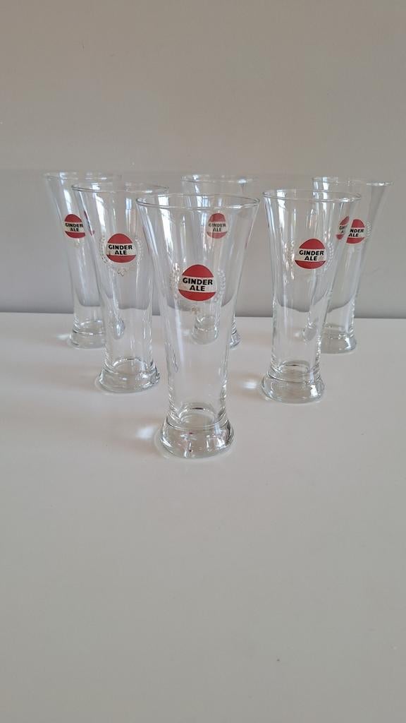 6 vintage bierglazen Ginder Ale, Ophalen of Verzenden, Nieuw, Bierglas