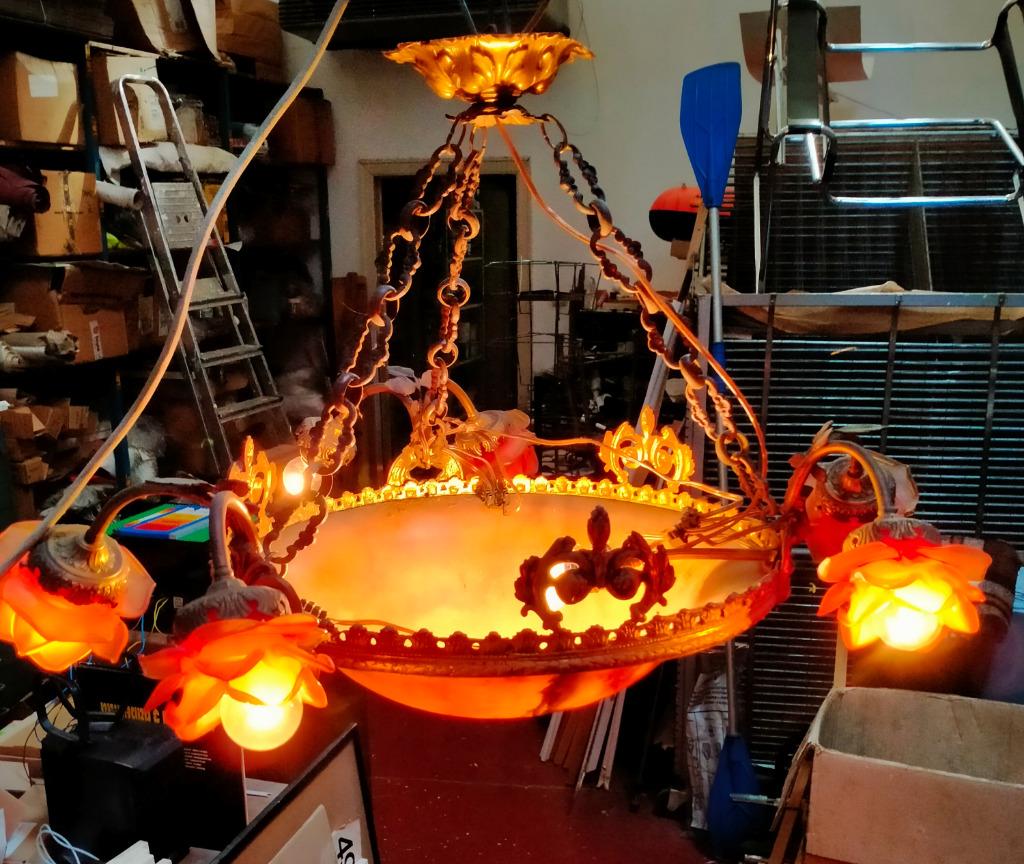 Art Deco Albasten Luster en Engeltje Luster, Ophalen of Verzenden