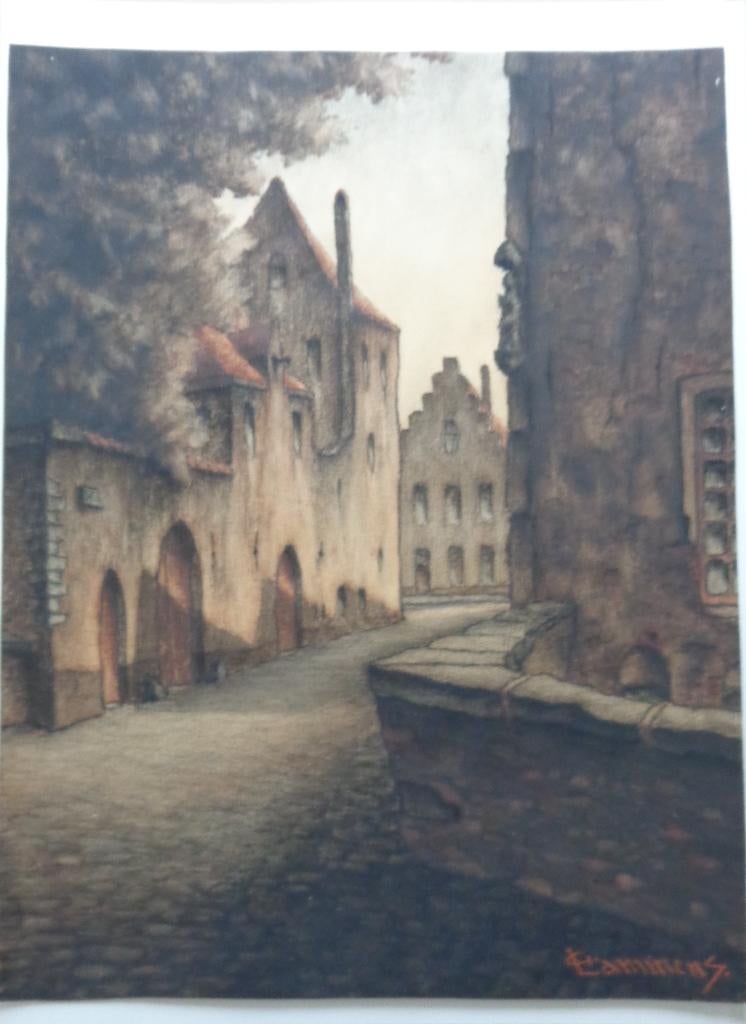 GEORGE LAMMENS / STADSZICHT BRUGGE / ORIGINEEL / 65x49cm SIG, Antiquités & Art, Art | Peinture | Classique, Enlèvement ou Envoi