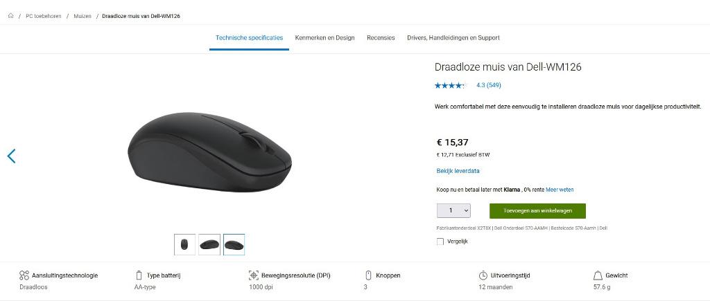Souris sans fil Dell WM126 NOUVELLE, Neuf, Souris, Enlèvement ou Envoi, Dell