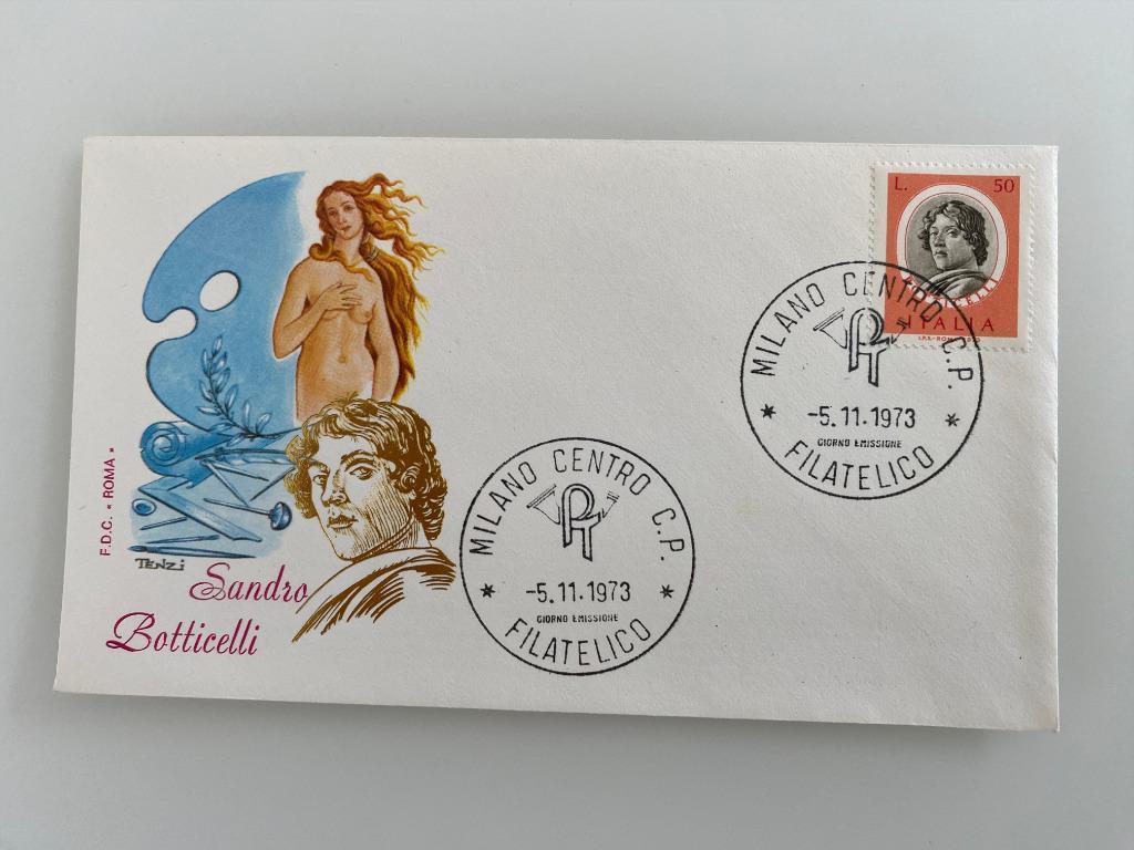 Postzegel First Day Cover Italië Botticelli 1973, Ophalen of Verzenden, Gestempeld