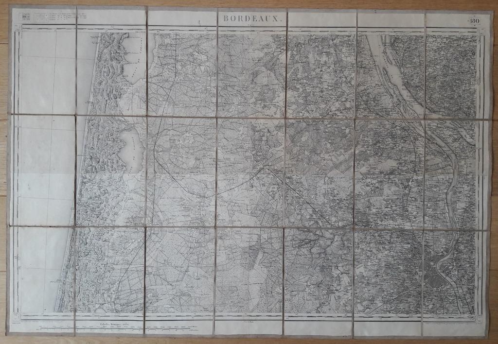 Carte de géographie entoilée Région de Bordeaux 1888, Gelezen, Frankrijk, Ophalen of Verzenden, Landkaart