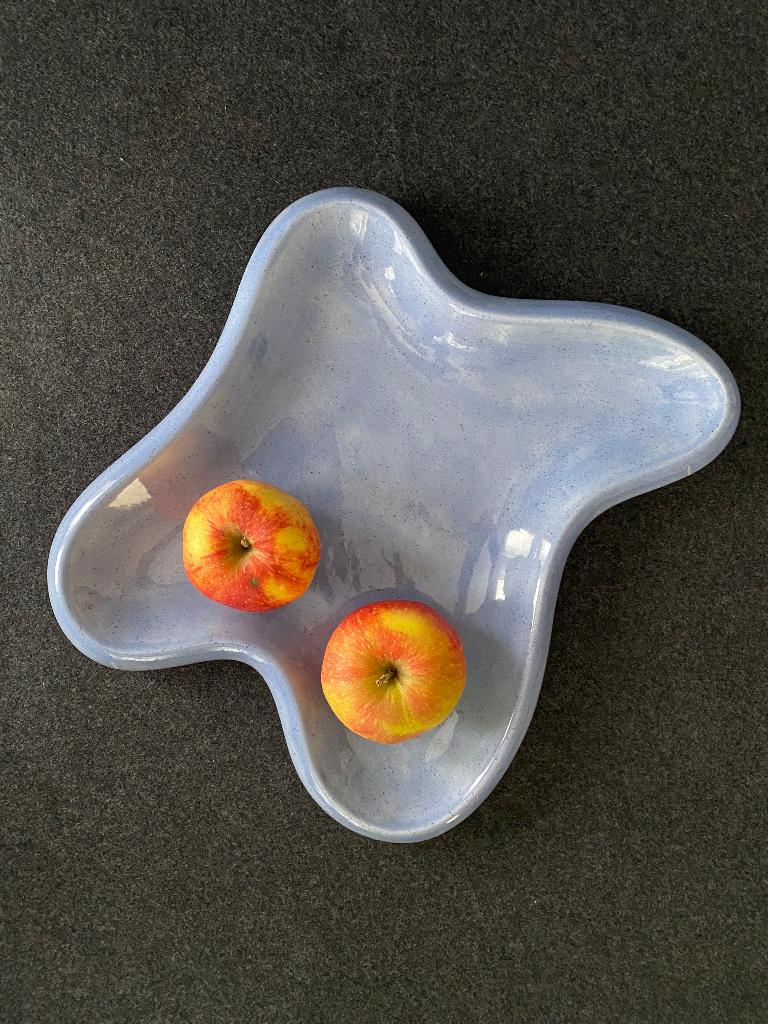 Vintage blauwe fruitschaal Ramp keramiek 50s met lege zak, Ophalen
